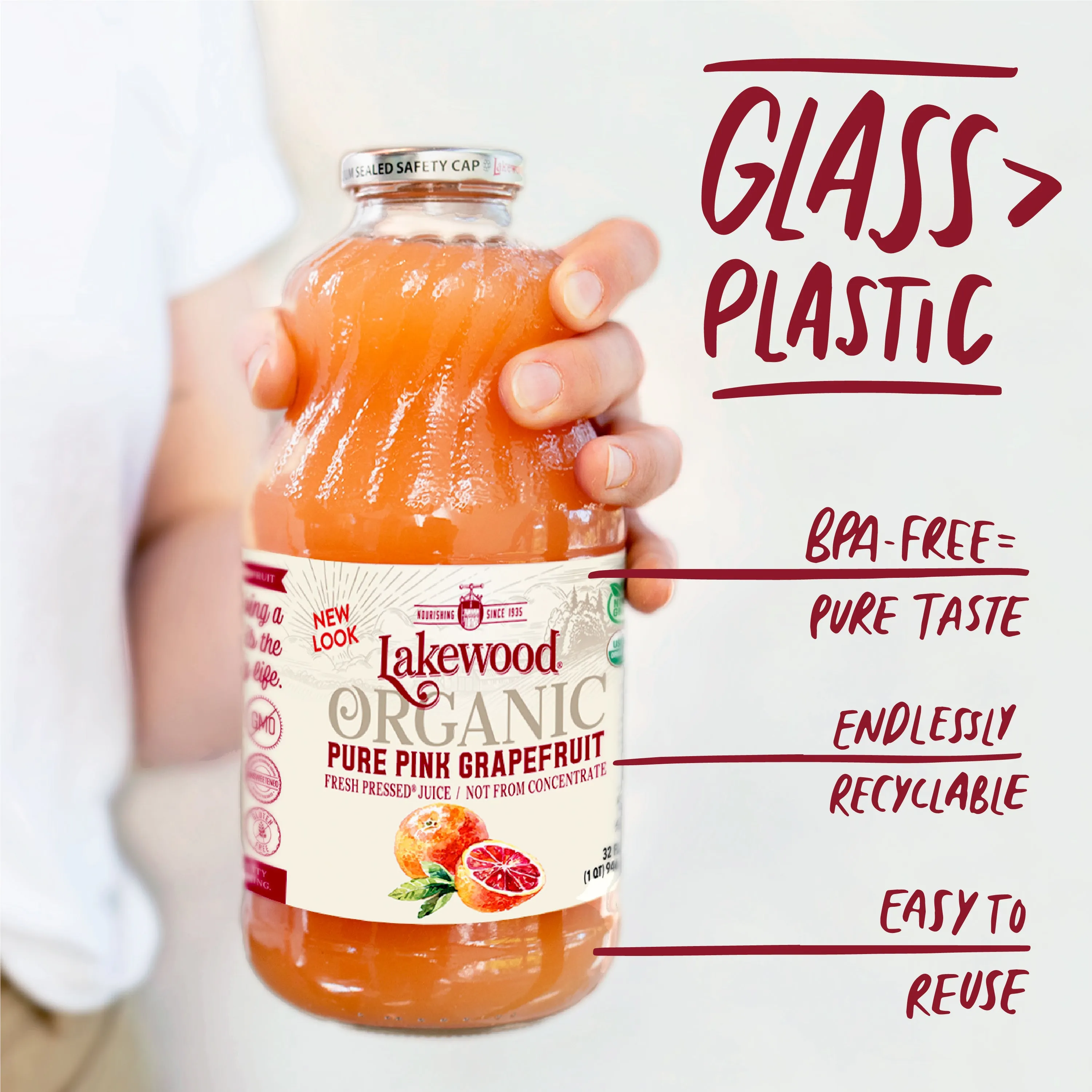 Lakewood Organic Pure Pink Grapefruit Juice | 32oz - Image 5